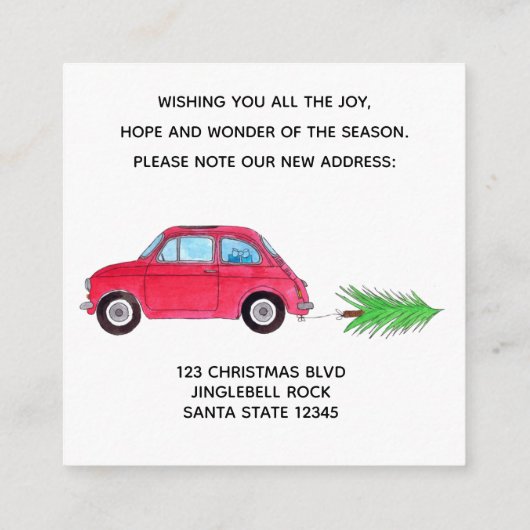 Anschrift Ankündigung Red Fiat 500 Weihnachtsbaum Begleitkarte (Rückseite)