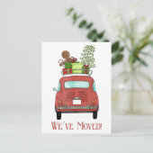 Anschrift Ankündigung Rotes Auto mit Geschenken Postkarte (Stehend Vorderseite)