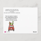 Anschrift Ankündigung Rotes Auto mit Geschenken Postkarte (Rückseite)