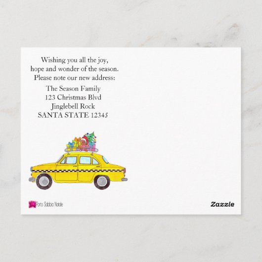 Anschrift Ankündigung Yellow Taxi Weihnachtsgesche Postkarte (Rückseite)