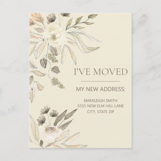 Anschrift Creme Brown Watercolor Floral ändern Postkarte (Vorderseite)