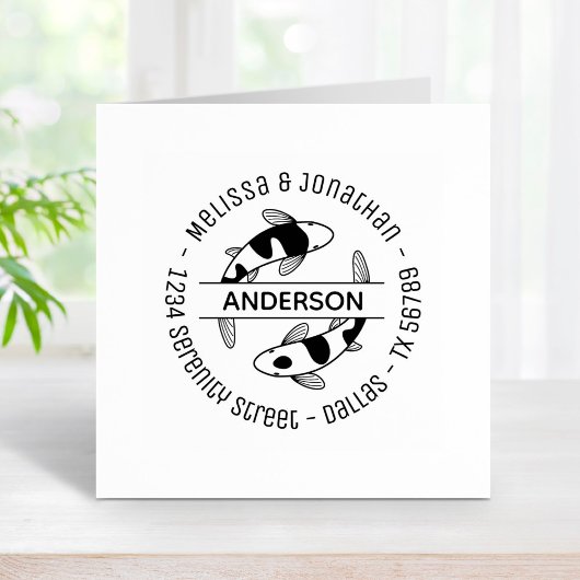 Anschrift der Familie japanischer Koi Fish Gummistempel