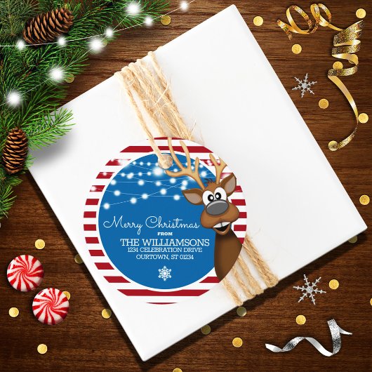 Anschrift der Familie Whimsical Christmas Rentier Geschenkanhänger