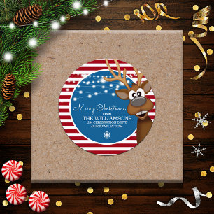 Anschrift der Familie Whimsical Christmas Rentier Runder Aufkleber
