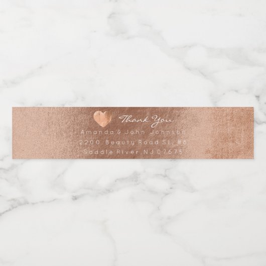 Anschrift des Herzens Rosa Rose Gold Copper Wasserflaschenetikett (Einzelnes Label)