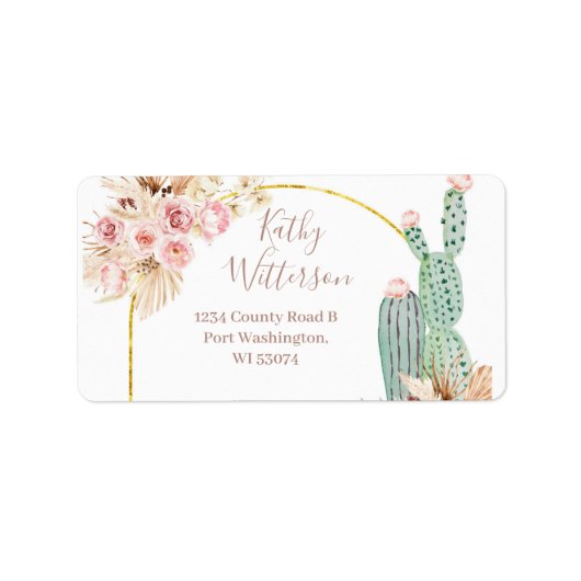 Anschrift Etikett Boho Cactus Pink Floral Baby Sho Adressaufkleber (Vorne)