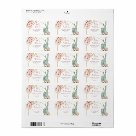 Anschrift Etikett Boho Cactus Pink Floral Baby Sho Adressaufkleber (Vorne)