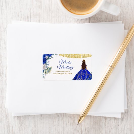 Anschrift Label Quinceañera 15 Anos Royal Blue Adressaufkleber (Insitu)