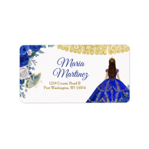 Anschrift Label Quinceañera 15 Anos Royal Blue Adressaufkleber