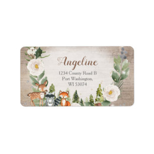 Anschrift Label Winter Woodland Tiere Weiße Flora Adressaufkleber