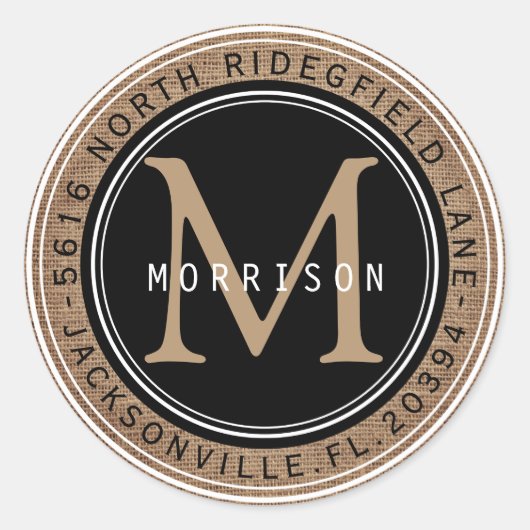 Anschrift, Monogramm in einem Schwarzen und einem  Runder Aufkleber (Vorderseite)