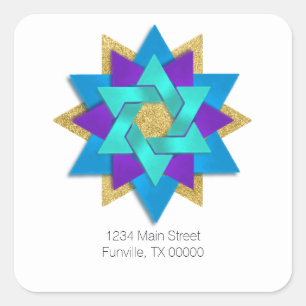 Anschrift Star Blume Türkise Blue Lila Aqua Quadratischer Aufkleber