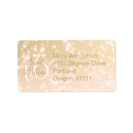 Anschrift Sweet 16 Birthday Gold Sparkle Lights Adressaufkleber (Vorne)