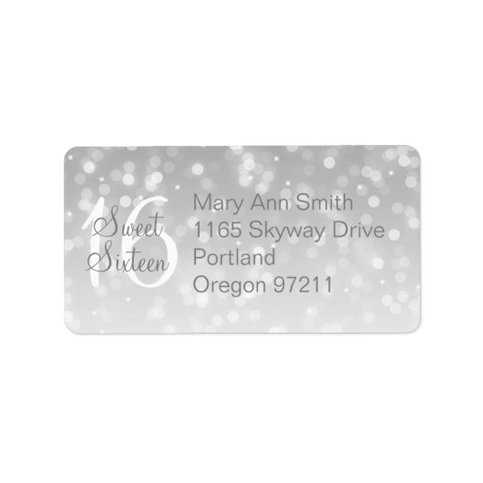 Anschrift Sweet 16 Birthday Silver Sparkle Lights Adressaufkleber (Vorne)