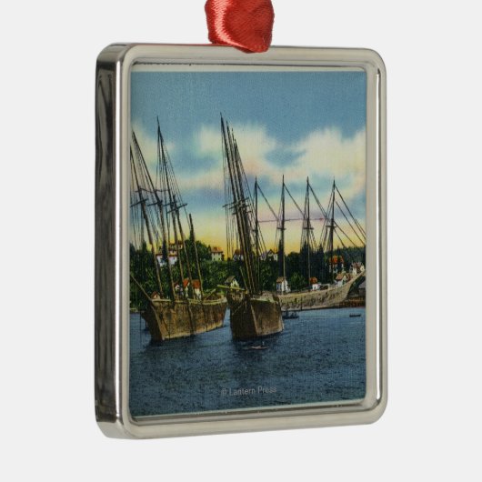 Ansicht der alten Schiffbrüche im Hafen Silbernes Ornament (Rechts)