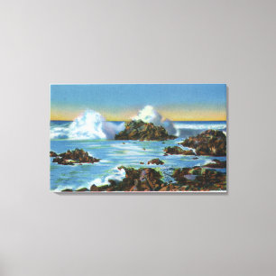 Ansicht der Brandung entlang dem Felsen Leinwanddruck