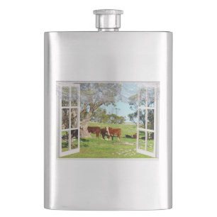 Ansicht der braunen Kuhherde, Flasche mit Hüften Flachmann