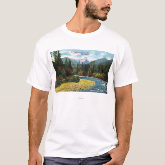 Ansicht der Löwen und des Capilano Flusses T-Shirt (Vorderseite)
