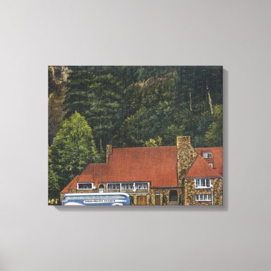 Ansicht der Multnomah Falls Lodge Leinwanddruck (Vorderseite)