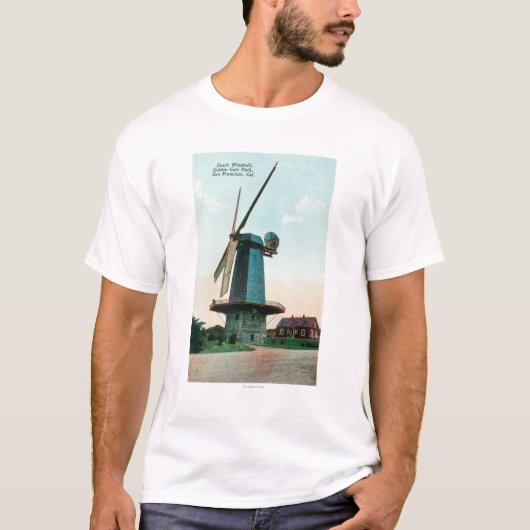 Ansicht der niederländischen Windmühle an Golden T-Shirt (Vorderseite)