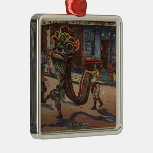 Ansicht der Parade in Chinatown Silbernes Ornament (Rechts)