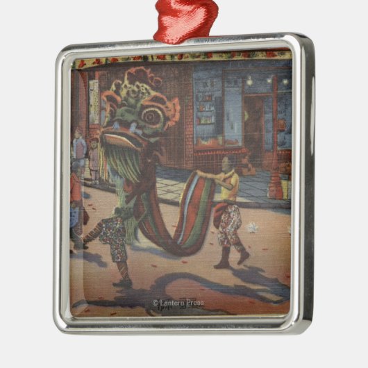 Ansicht der Parade in Chinatown Silbernes Ornament (Links)