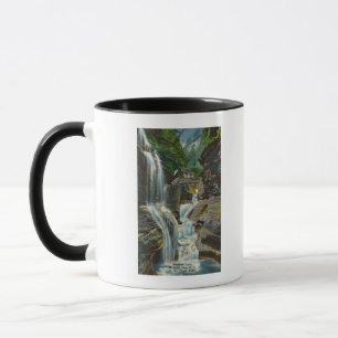 Ansicht der Regenbogen-Fälle und der Brücke Tasse