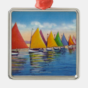 Ansicht der Regenbogen-Segelboot-Flotte Silbernes Ornament
