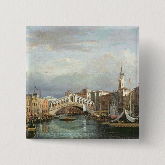 Ansicht der Rialto Brücke in Venedig Button (Vorderseite)