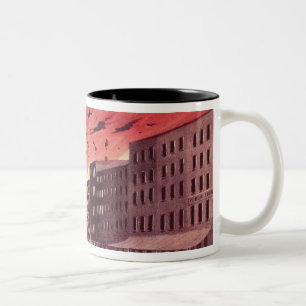 Ansicht der schrecklichen Explosion am großen Zweifarbige Tasse