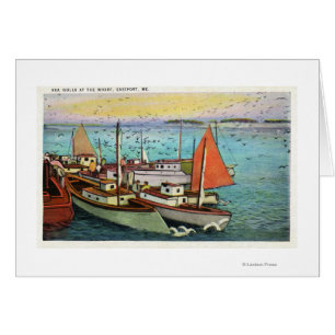 Ansicht der Seemöven und -schiffe am Kai