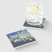 Ansicht der Skyline mit Reflexion im Wasser, Miami Steinuntersetzer (Seitenansicht)