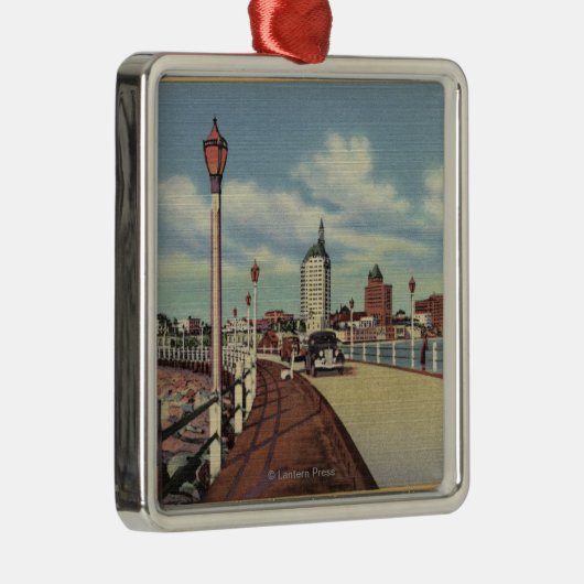 Ansicht der Stadt vom Regenbogen-Pier Silbernes Ornament (Rechts)