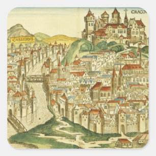 Ansicht der Stadt von Krakau (Kracow), vom Nure Quadratischer Aufkleber