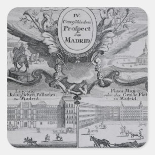 Ansicht der Stadt von Madrid Quadratischer Aufkleber