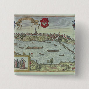 Ansicht der Stadt von Warschau neben dem Fluss Button