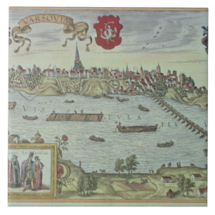 Ansicht der Stadt von Warschau neben dem Fluss Fliese