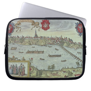 Ansicht der Stadt von Warschau neben dem Fluss Laptopschutzhülle