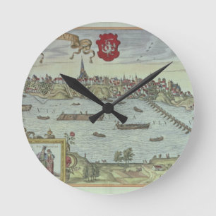 Ansicht der Stadt von Warschau neben dem Fluss Runde Wanduhr