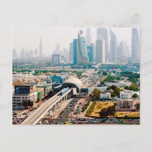 Ansicht der Stadtmetrolinie und -wolkenkratzer Postkarte (Vorderseite)