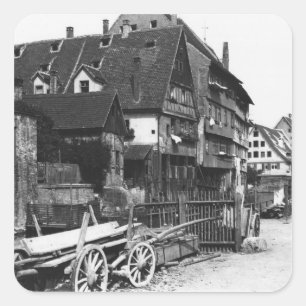 Ansicht des alten Viertels, Ulm, c.1910 Quadratischer Aufkleber