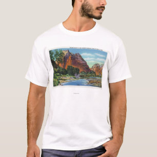 Ansicht des Bergs majestätisch und der Landung des T-Shirt