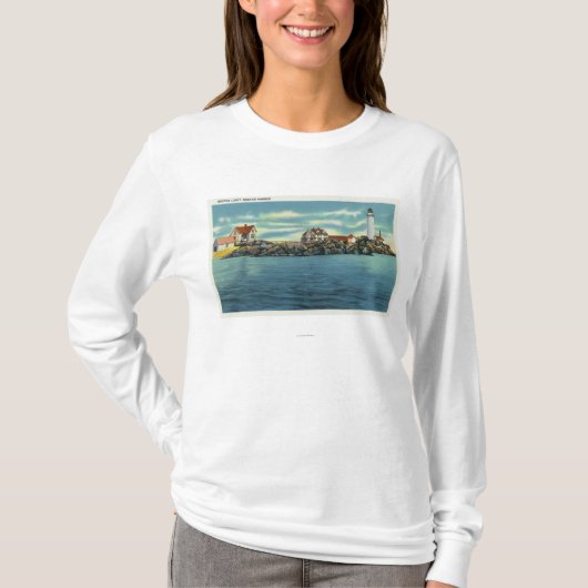 Ansicht des Boston-Hafen-und Boston-Leuchtturmes T-Shirt (Vorderseite)