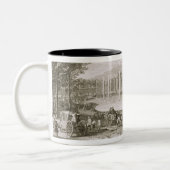 Ansicht des Brunnens von Neptun, Versailles (engra Zweifarbige Tasse (Links)