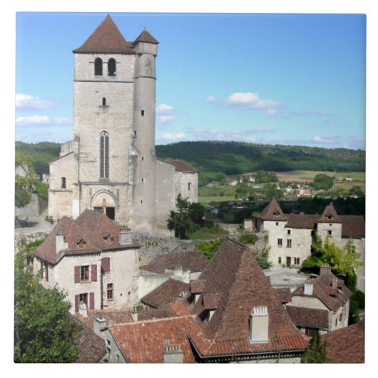 Ansicht des Dorfs und der Kirche (Foto) Fliese (Vorderseite)