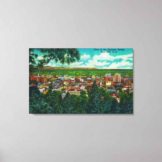 Ansicht des Geschäftsbereichs vom Cliff Drive Leinwanddruck (Vorderseite)