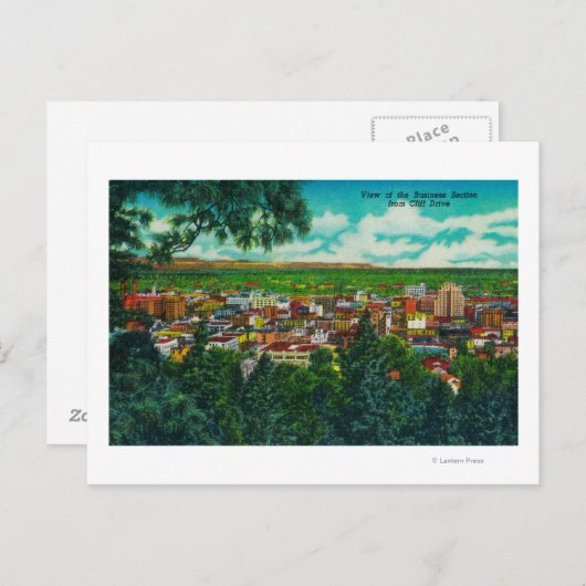 Ansicht des Geschäftsbereichs vom Cliff Drive Postkarte (Vorne/Hinten)