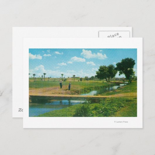 Ansicht des Golfer Hitting Ball Postkarte (Vorne/Hinten)