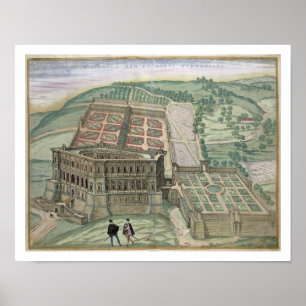 Ansicht des Landhauses Farnese und der Gärten, von Poster