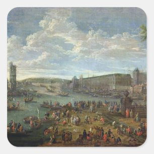 Ansicht des Louvre und des Ausflugs de Nesles Quadratischer Aufkleber